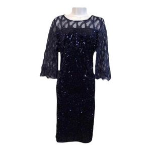 NWOT Womens Size 2X Stretchy Navy Sequin 3/4 Sleeve Dress